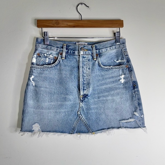 AGOLDE Quinn High-Rise Frayed Denim Jean Mini Skirt NWT - Picture 3 of 11
